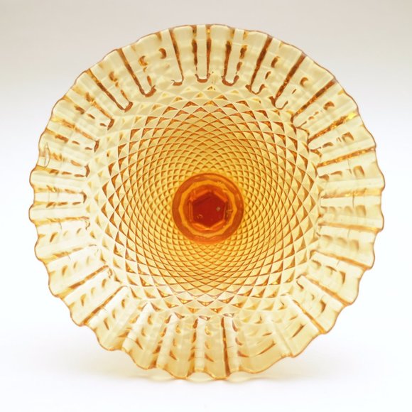 Vintage Amber Glass Pedestal Dish Crimped Ruffle Diamond Point Compote Dish - Picture 4 of 4